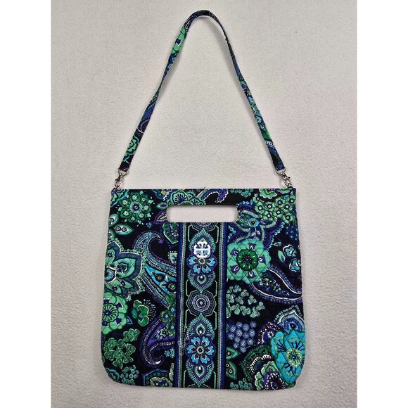 Vera Bradley Handbags - Vera Bradley Cotton Floral Crossbody Bag With Cutout Handle Blue Green